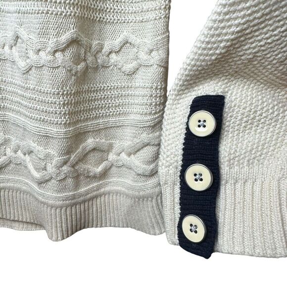 Talbots Cream Cotton Textured Cable Knit Tunic Sweater Button Sleeve Size Medium - Picture 3 of 7